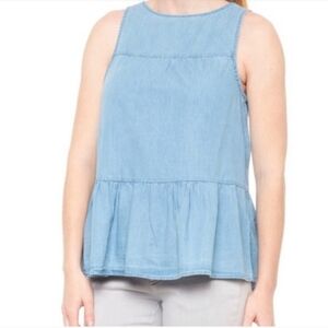 Beach Lunch Lounge Lee Tiered Sleeveless Chambray Shirt Size Medium